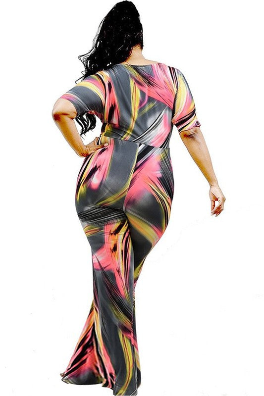 Brush Print Curve Jumpsuit