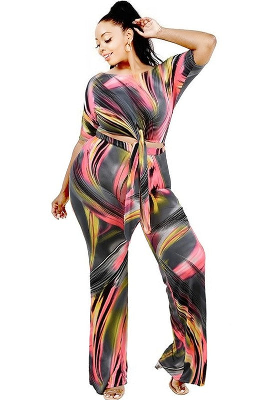 Brush Print Curve Jumpsuit
