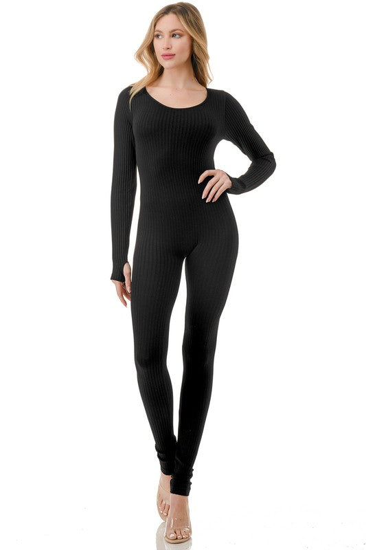 Long Sleeve Ribbed Jumpsuit