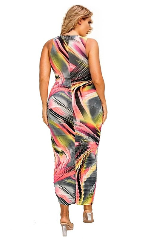 Brush Print Curve Maxi Dress