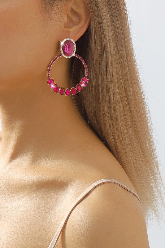 Round Rhinestone Drop Earrings