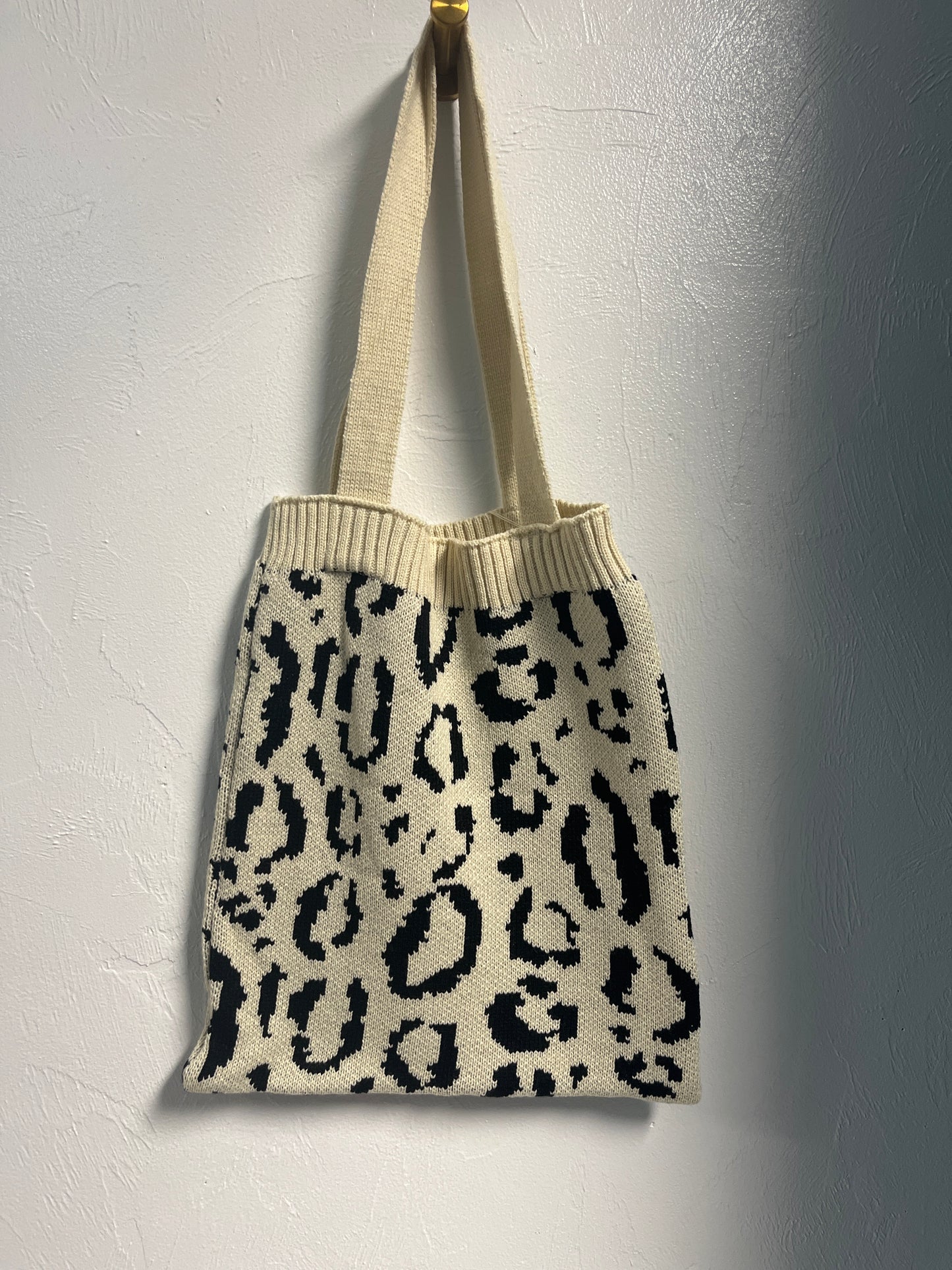 Leopard Knit Tote Handbag