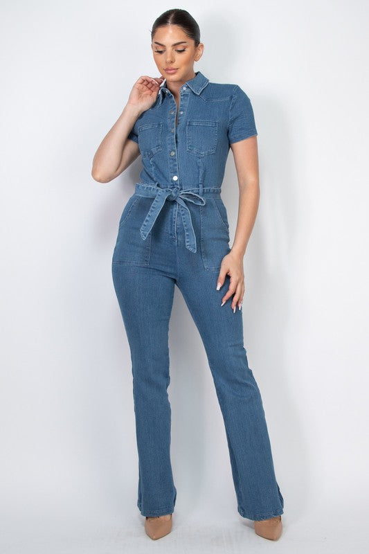Bell Bottom Denim Jumpsuit