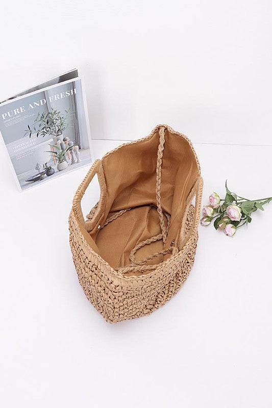 Faux Straw Handle Handbag