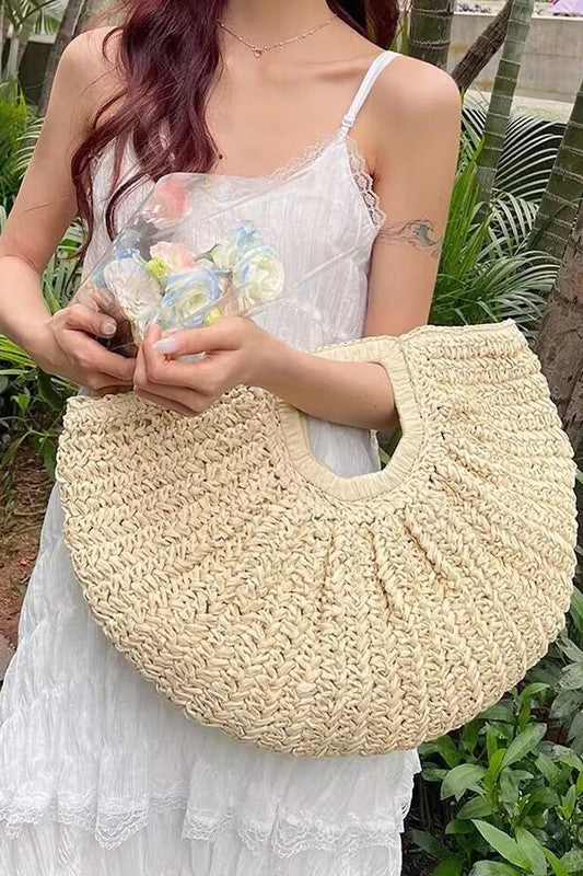 Faux Straw Handle Handbag