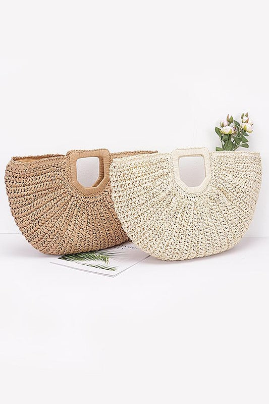 Faux Straw Handle Handbag