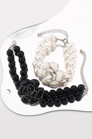 Enamel Pearl Camellia Flower Bracelet