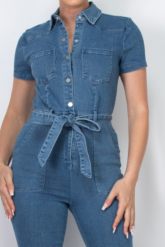 Bell Bottom Denim Jumpsuit