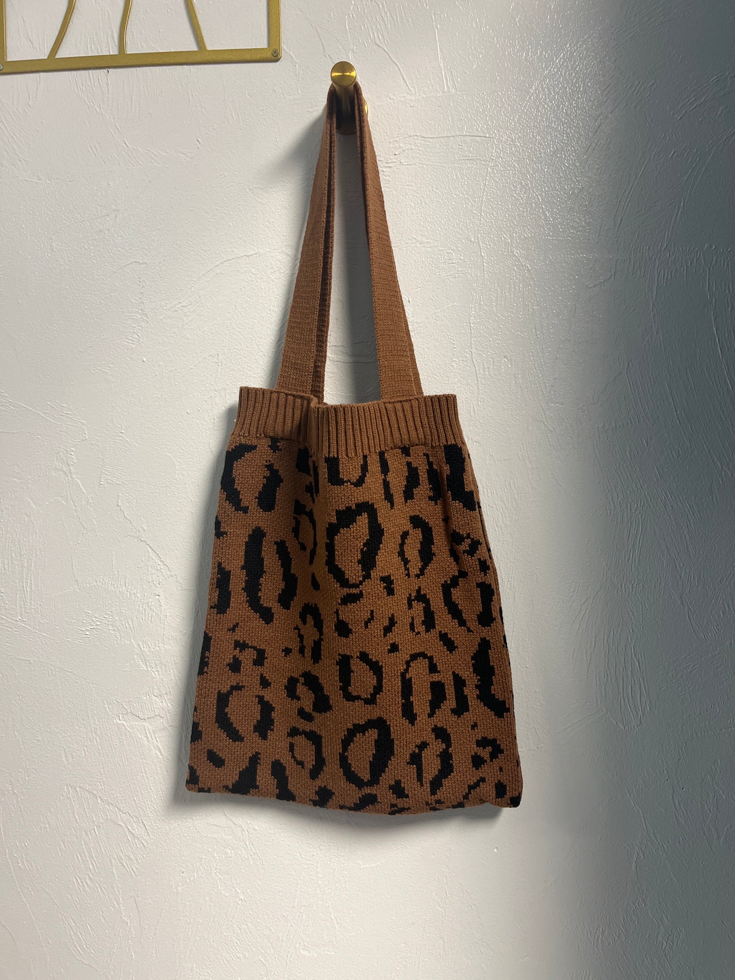 Leopard Knit Tote Handbag
