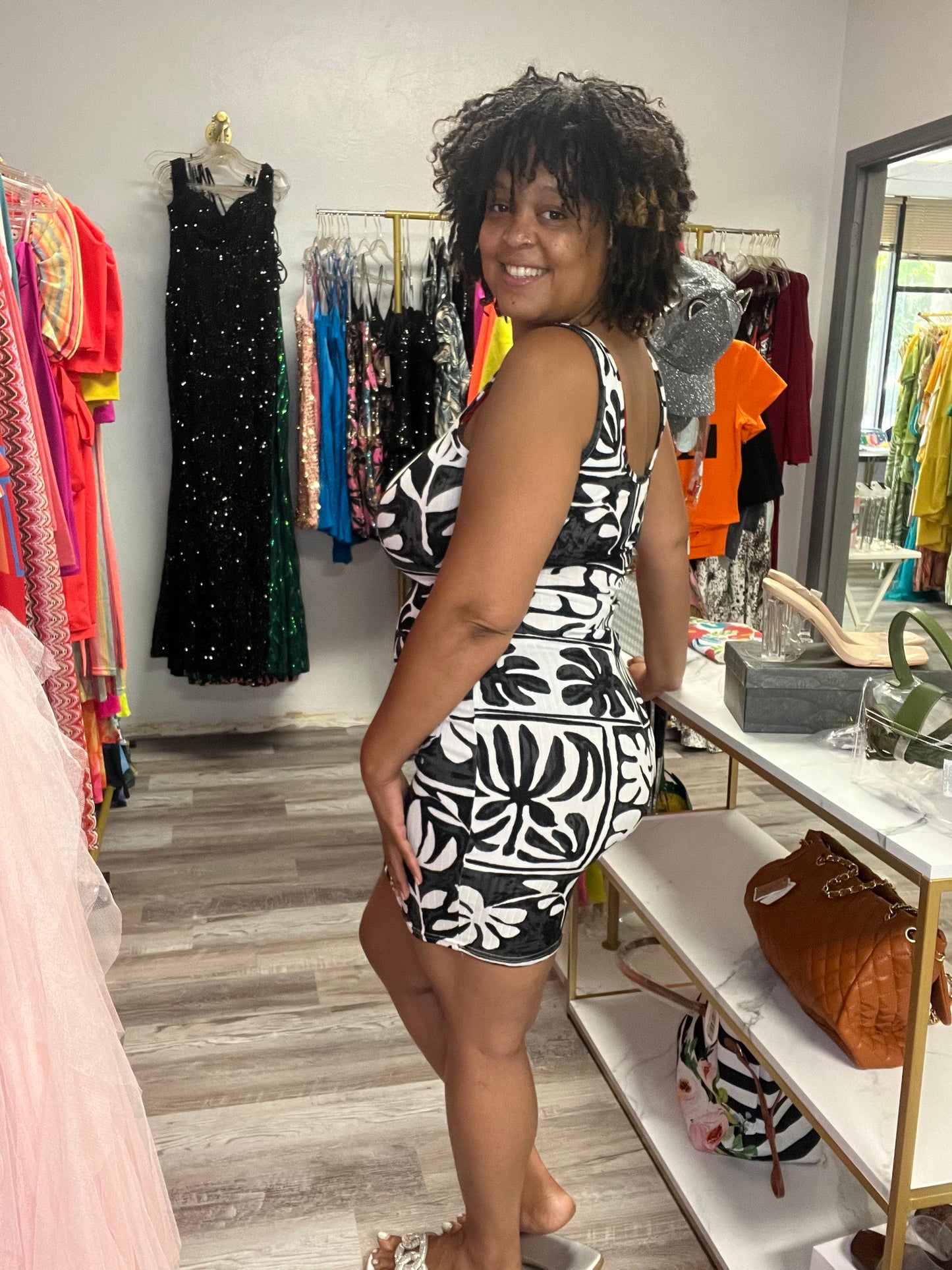 Black leaf Mini Dress