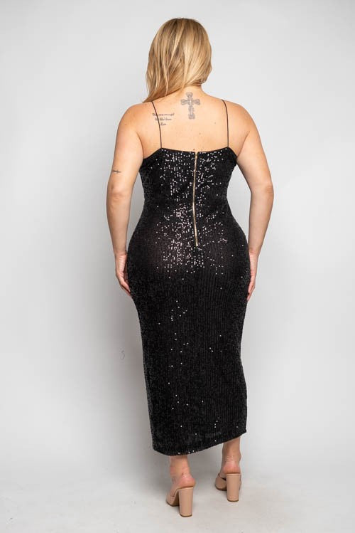 Sequin Side Slit Maxi Dress