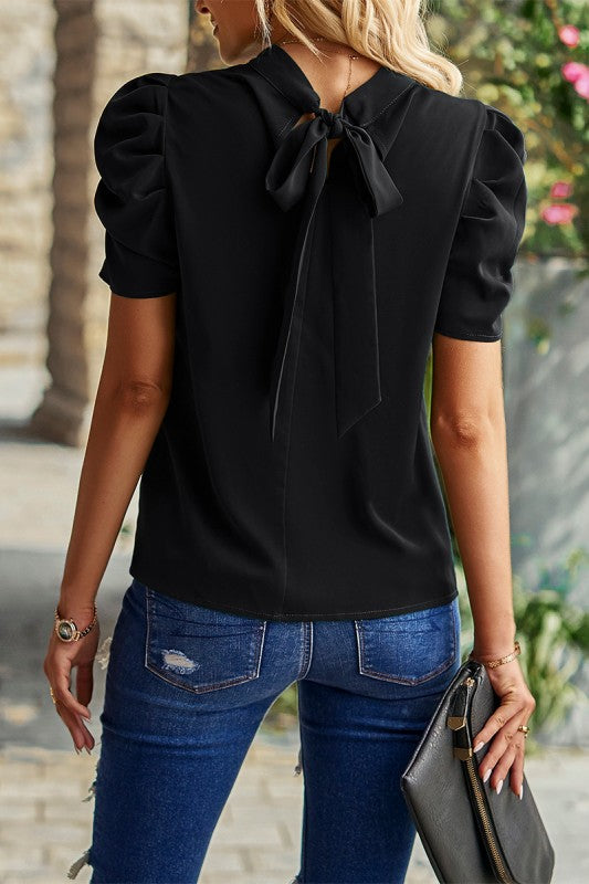 Puff Sleeve Mock Neck Top