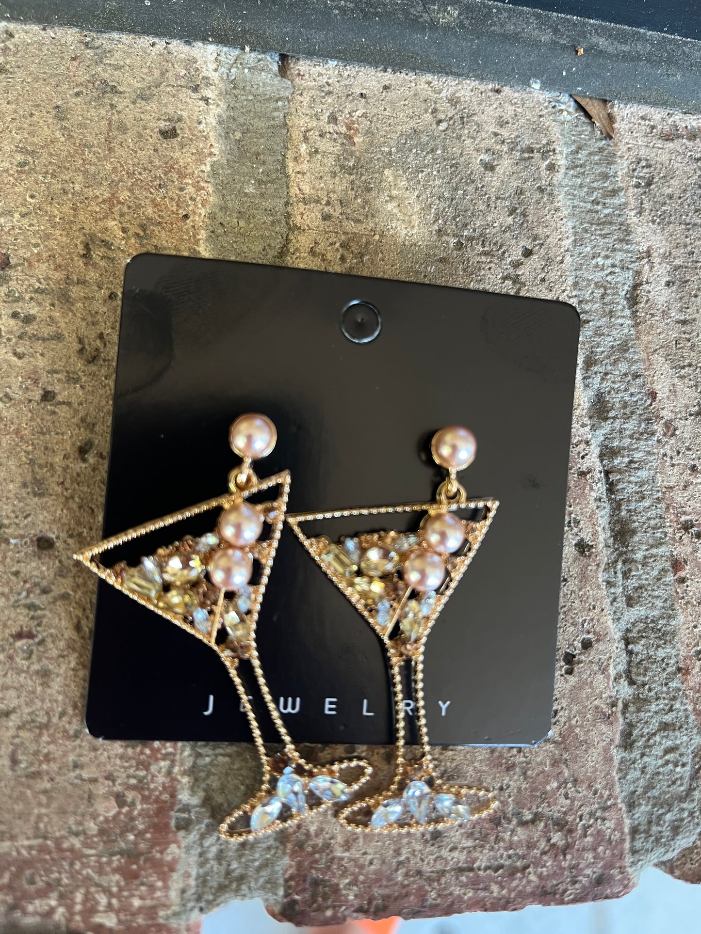 Cocktail Glass Rhinestone Earrings