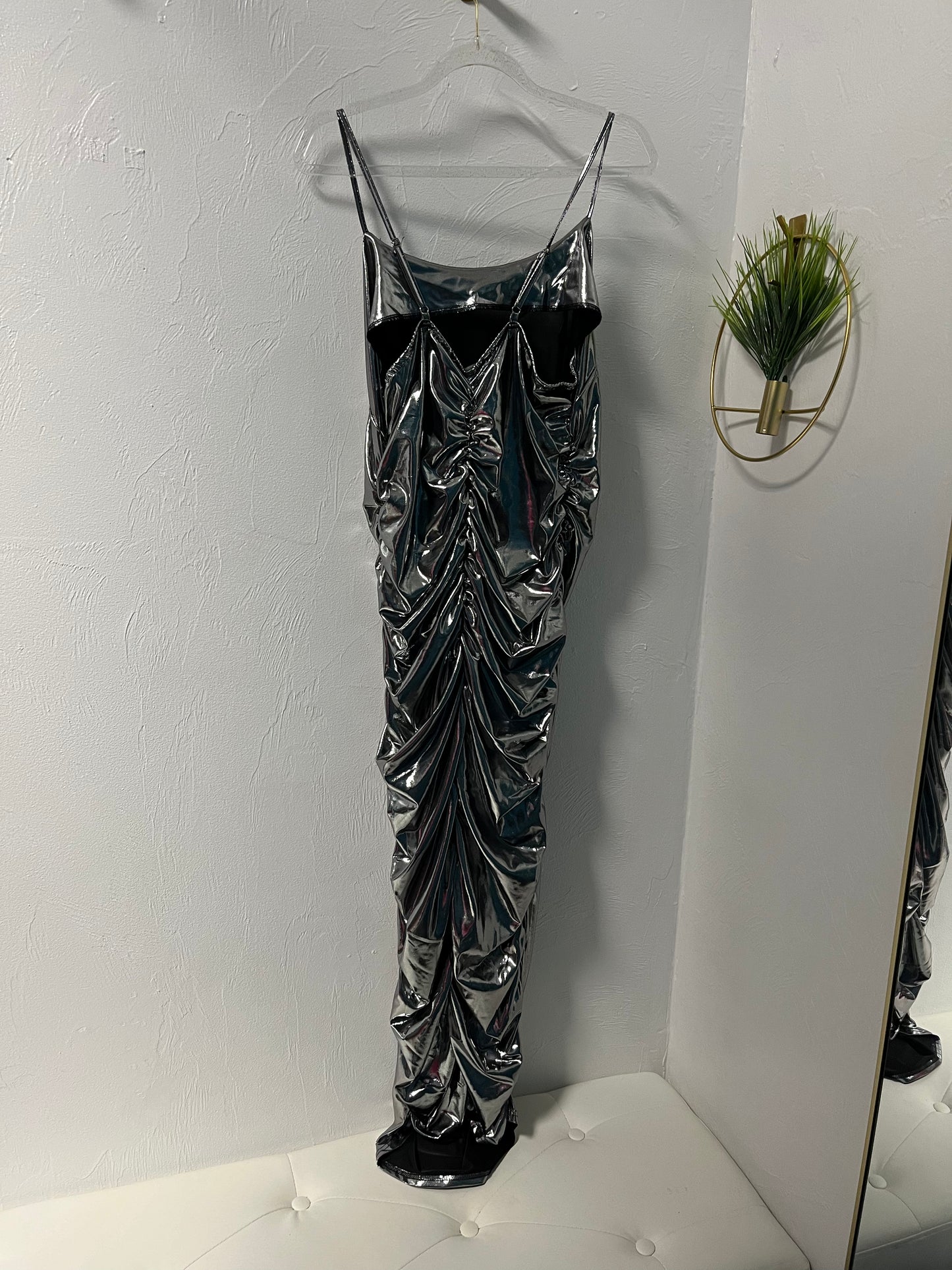 Metallic Ruched Maxi Dress