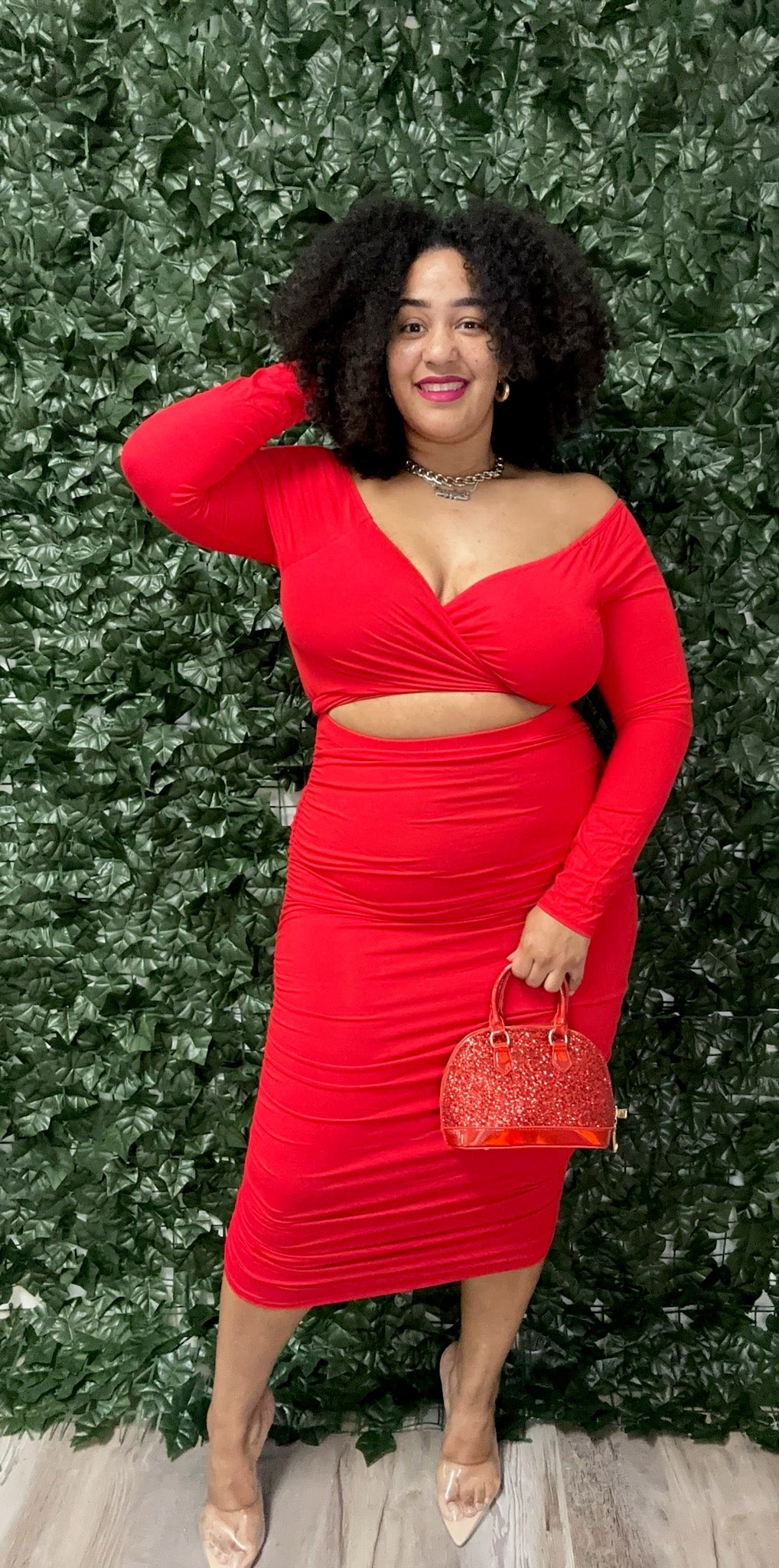 Cross Wrap Curve Midi Dress