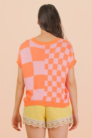 Dolman Sleeve Checkered Sweater Top