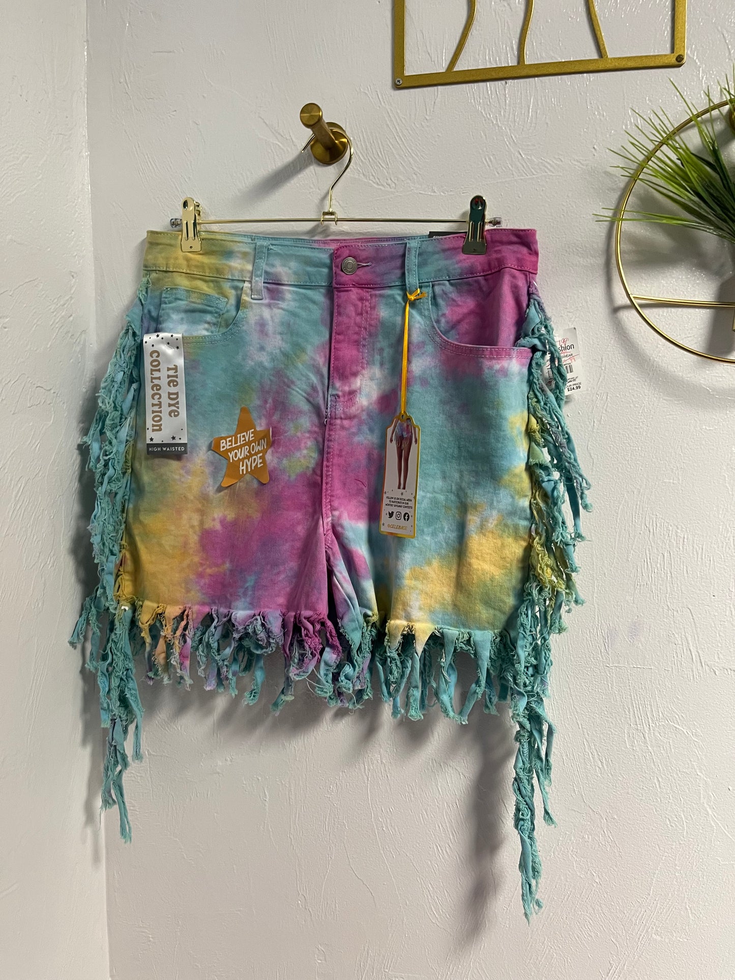 Tie Dye Denim Fringe Shorts