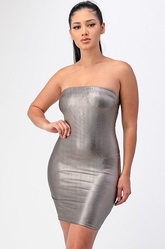 Metallic Tube Mini Dress
