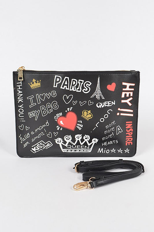 Paris Graffiti Clutch Handbag