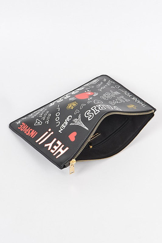 Paris Graffiti Clutch Handbag