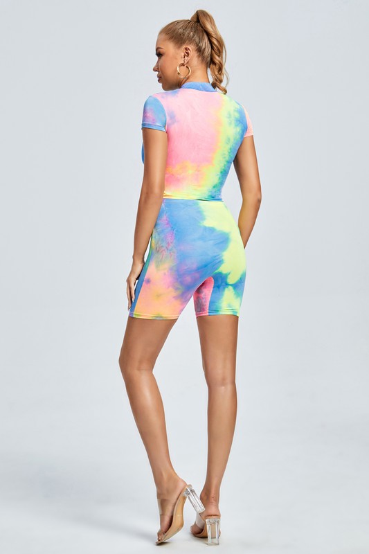 Neon Tie Dye 2PC Zip Top Set