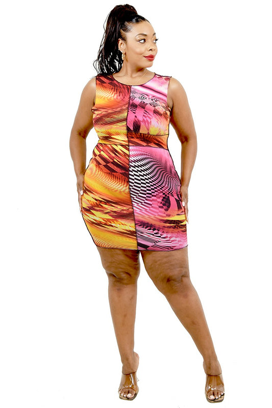 Pattern Print Sleeveless Mini Dress