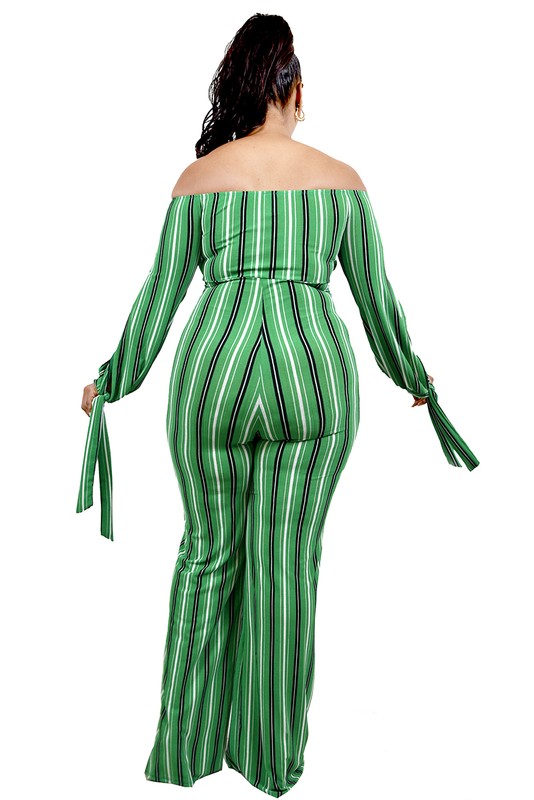 Off Shoulder Stripe Sashed Jumpsuit