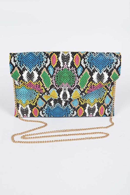 Multicolor Snakeskin Clutch/Crossbody Handbag