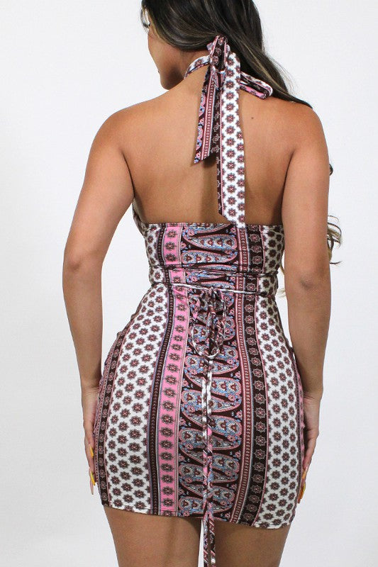 Paisley Print Cutout Mini Dress
