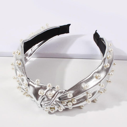 Top Knot Metallic Pearl Headband