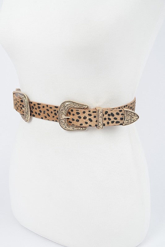 Faux Cheetah Skin Double Buckle Belt