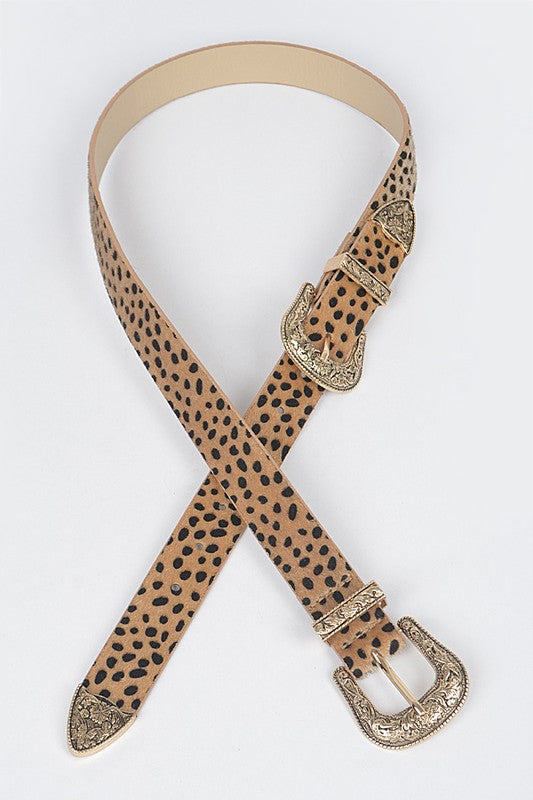 Faux Cheetah Skin Double Buckle Belt