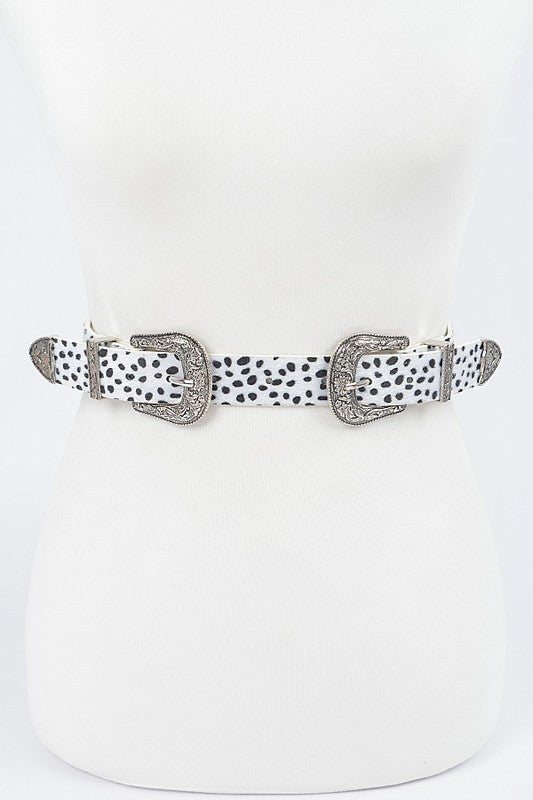 Faux Cheetah Skin Double Buckle Belt