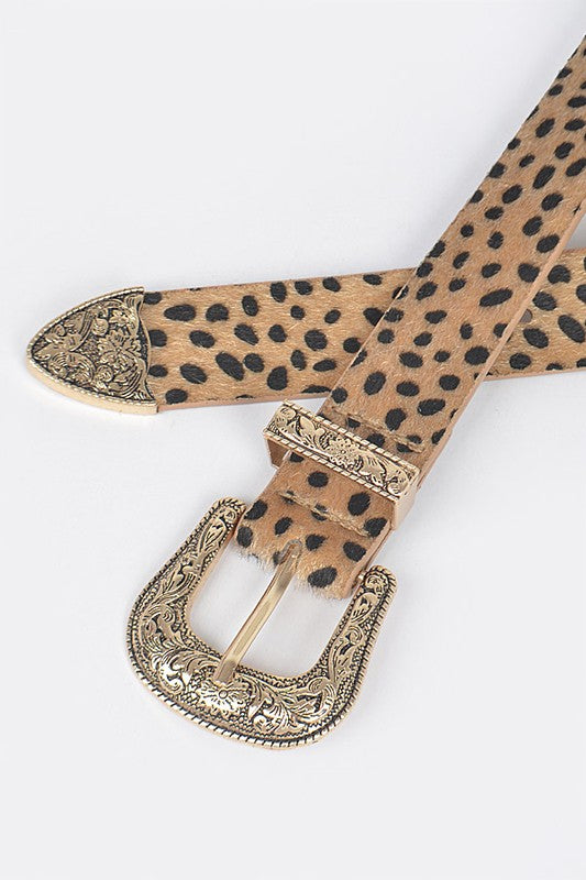 Faux Cheetah Skin Double Buckle Belt