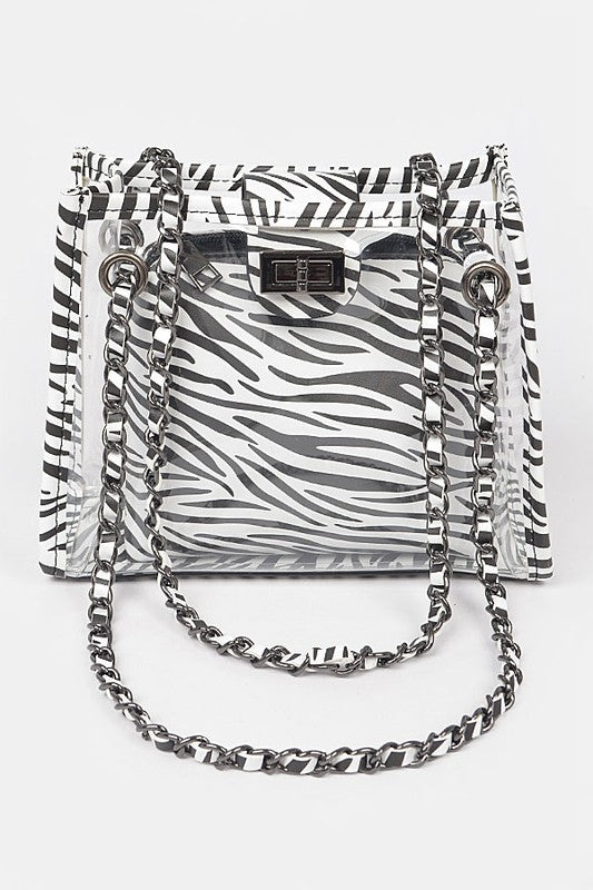 Clear Zebra Shoulder Handbag