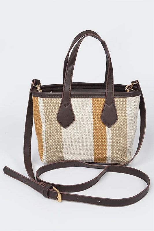 Stripe Woven Canvas Tote/Crossbody Handbag
