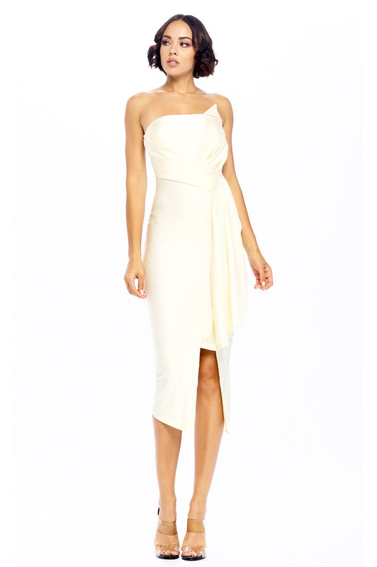 Satin Ruffle Asymetical Tube Dress