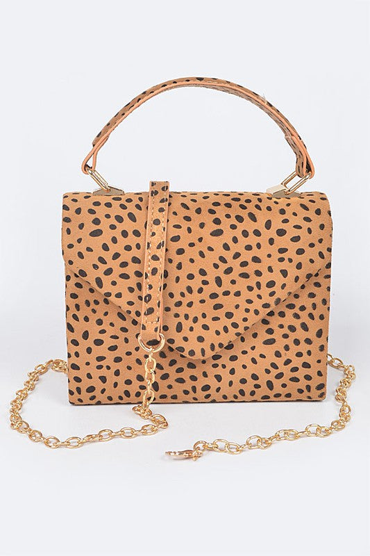 Faux Cheetah Skin Flap/Crossbody Handbag