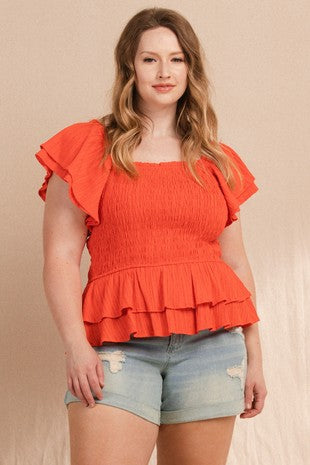Smocked Peplum Curve Top