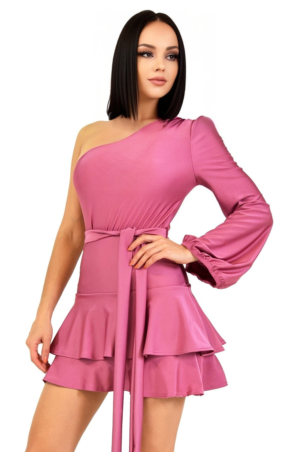 One Shoulder Ruffle Mini Dress