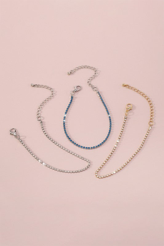 3PC Rhinestone Tennis Ankle Bracelets