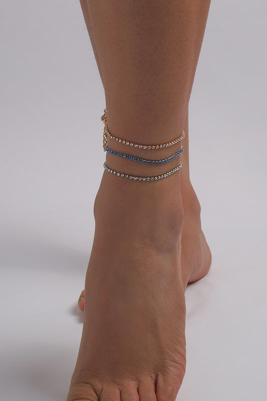 3PC Rhinestone Tennis Ankle Bracelets