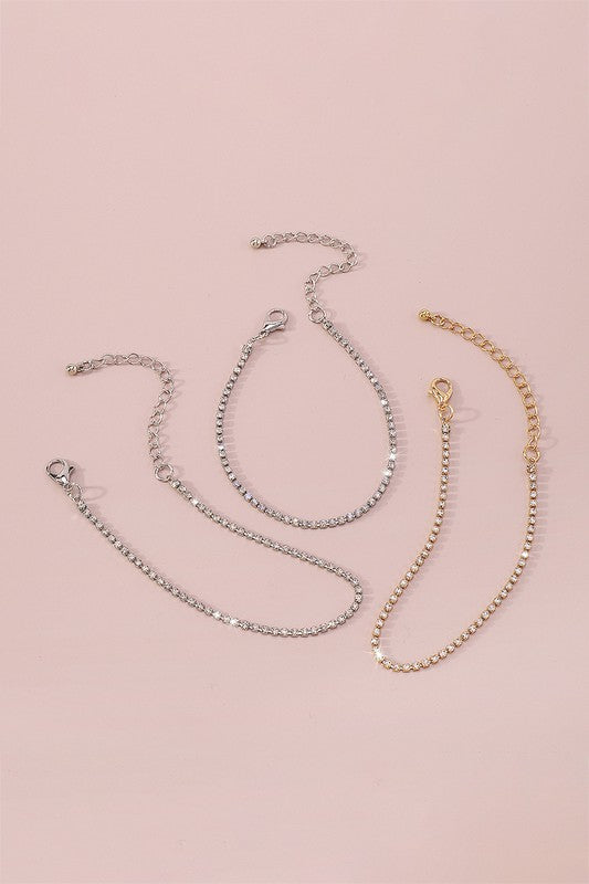 3PC Rhinestone Tennis Ankle Bracelets