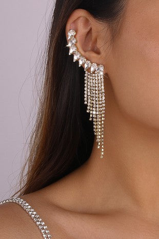 Rhinestone Ear Cuff Dangle Earrings