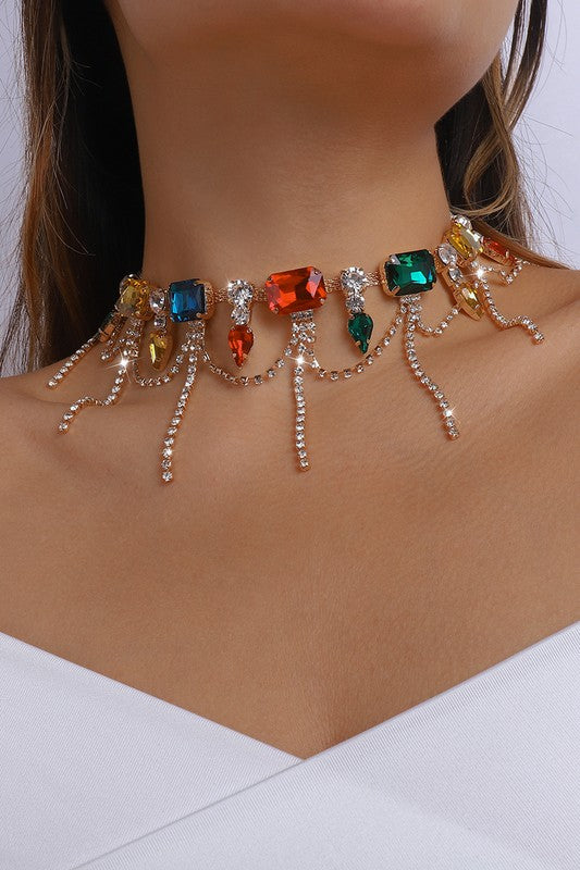 Crystal Tassel Chain Party Necklace