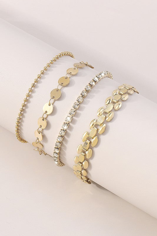 4PC Rhinestone Metal Anklet
