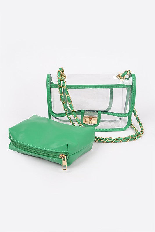 Transparent Color Block Pouch Flap/Crossbody Handbag