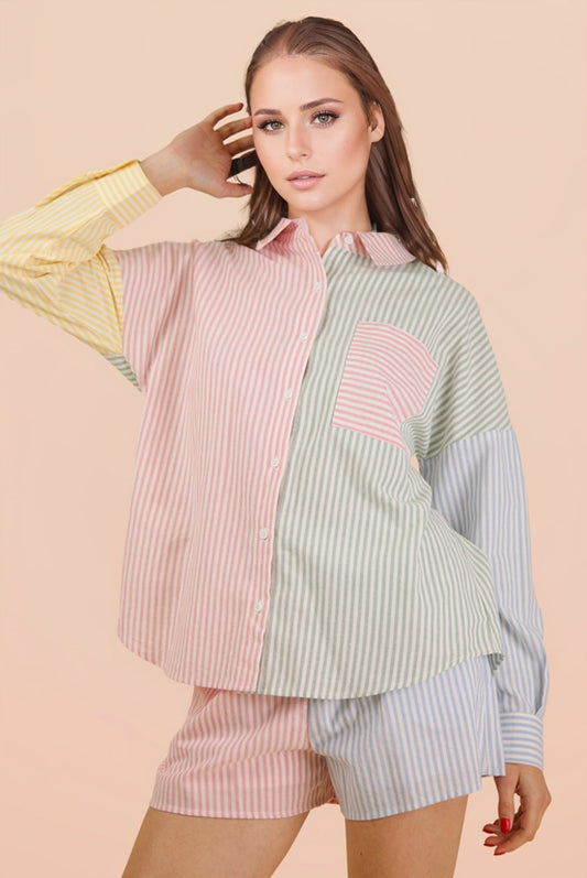 Stripe Color Block Short Set