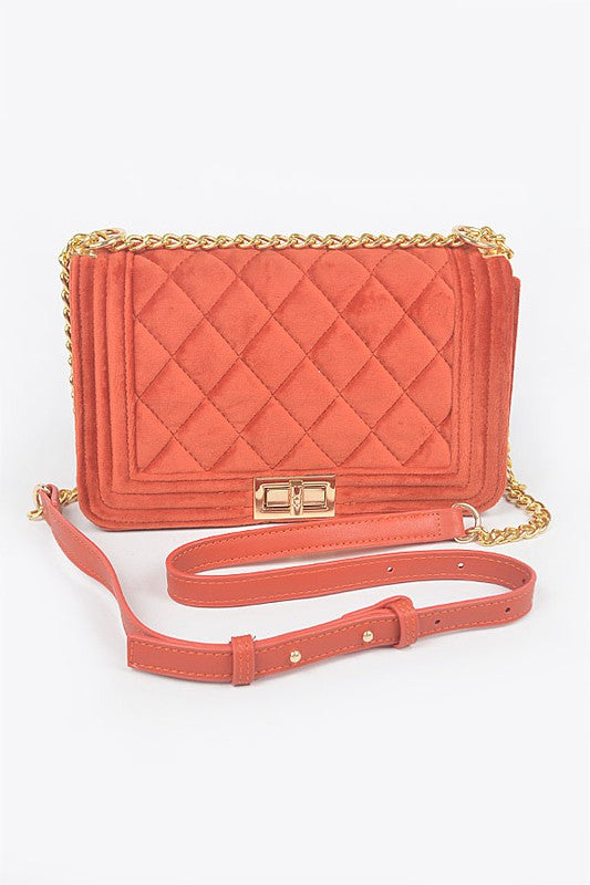 Quilted Velvet Flap/Crossbody Handbag