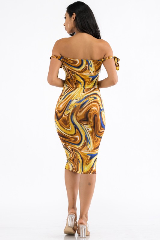 Swirl Tie Shoulder Midi Dress